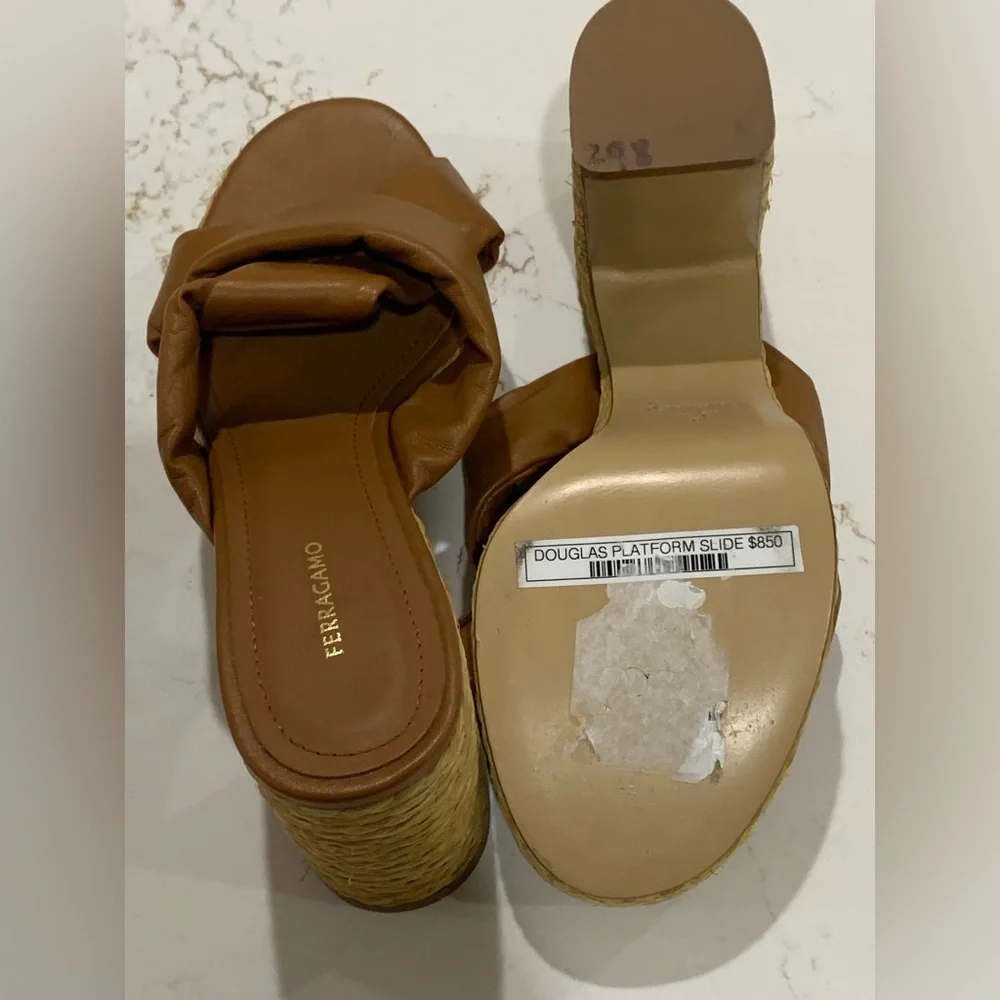 Salvatore Ferragamo Platform Douglas Espadrille Slide Sandals Size 8